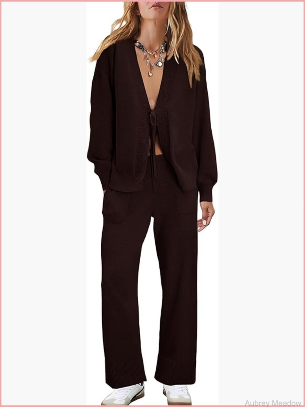 Comfy Two Piece Sweater Set V-Neck Cardigan Pant Matching Loungwear Outfit
